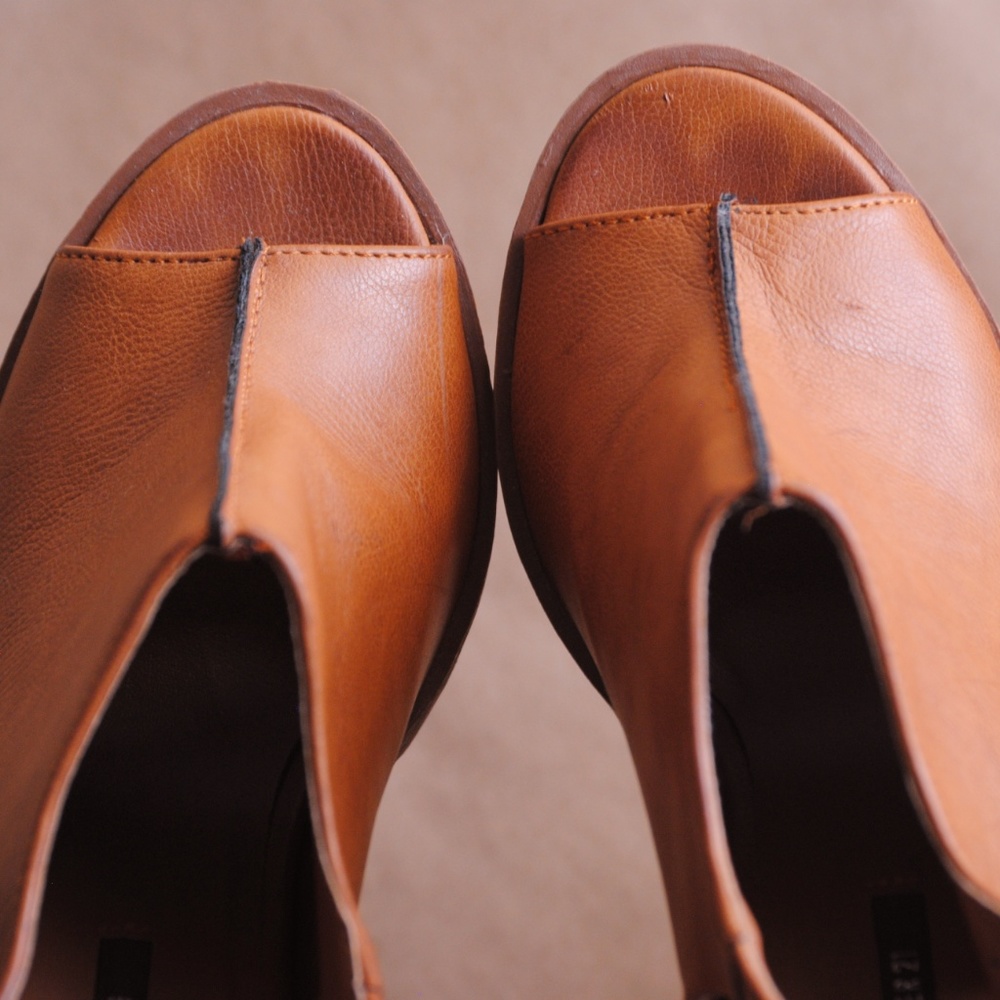 Light Brown Faux Leather Wedges - Picture 4 of 6
